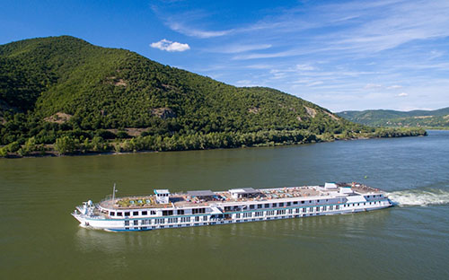 Riverside Luxury Cruise Line ship sailing down the Danube.